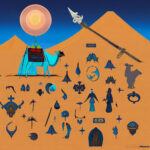 Symbols in Tuareg culture: Veil, Camel, Tent, Cross, Sword, Star, Desert