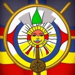 Symbols in Moldovan culture. Tricolor flag, sun and moon, wine, easter egg, cross, oak tree, shield and sword.