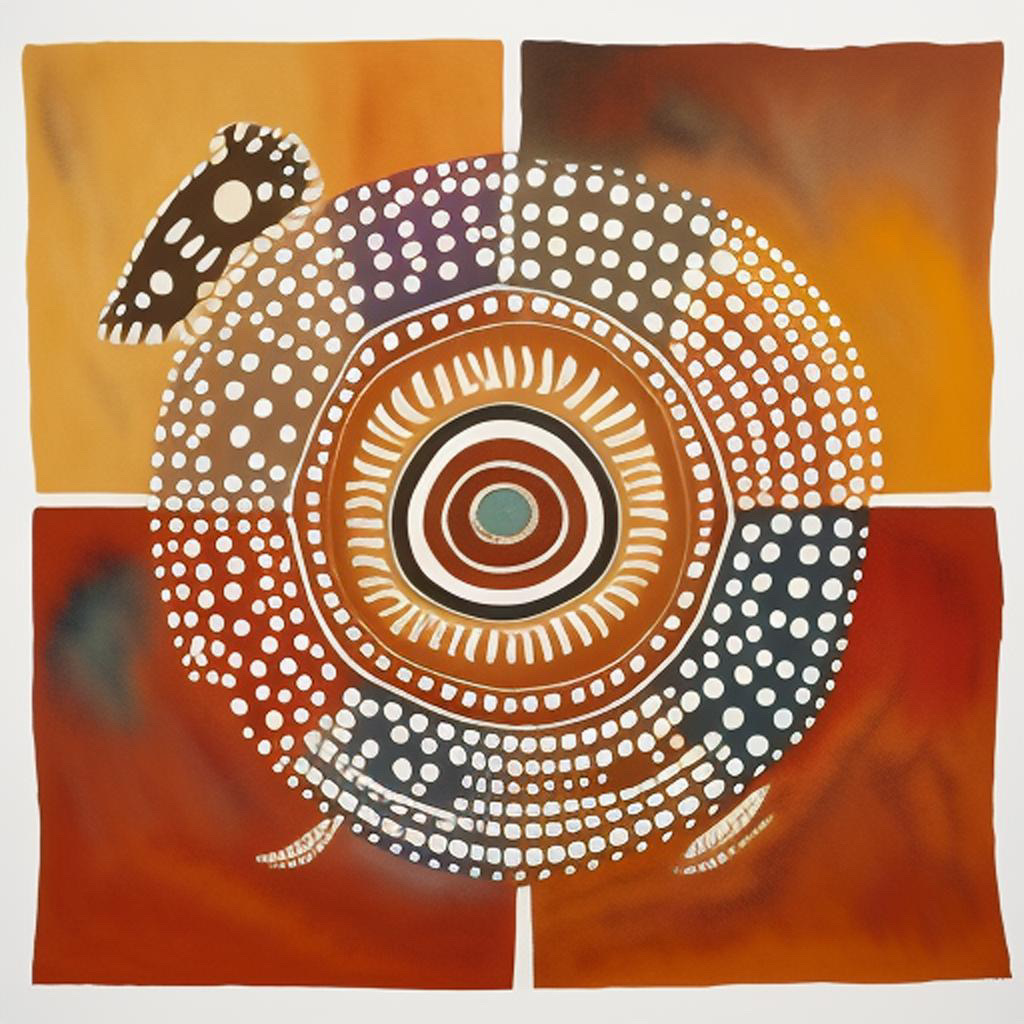Symbols in Aboriginal cultures of Australia . Dreamtime, snake, kangaroo, boomerang, dot painting, didgeridoo, ochre.