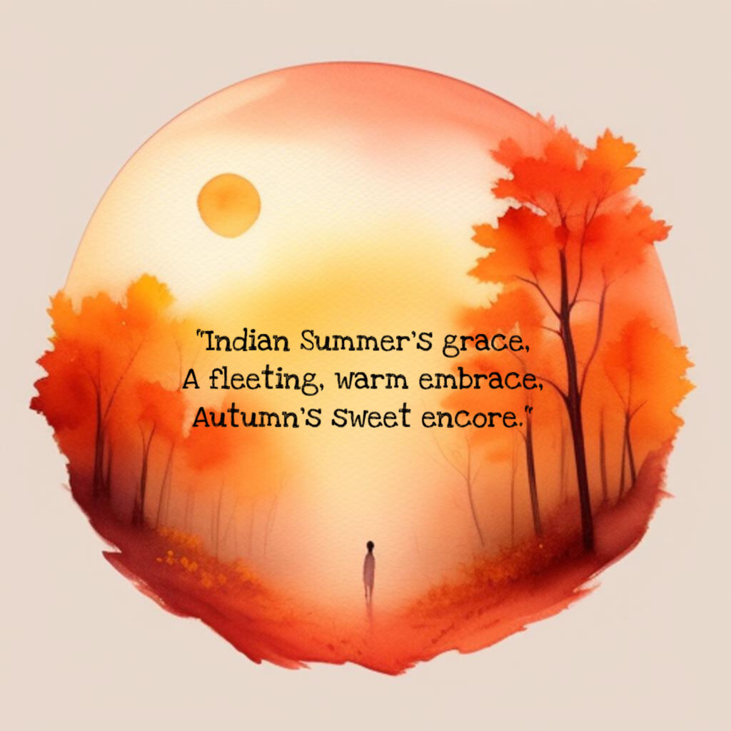 "Indian Summer's grace,
A fleeting, warm embrace,
Autumn's sweet encore."