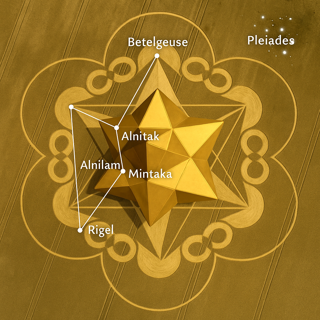 The Stunning Cley Hill Crop Circle From 18 July 2017 12 a stylized representation of Orion + Pleiades integrated into the pattern for clarity